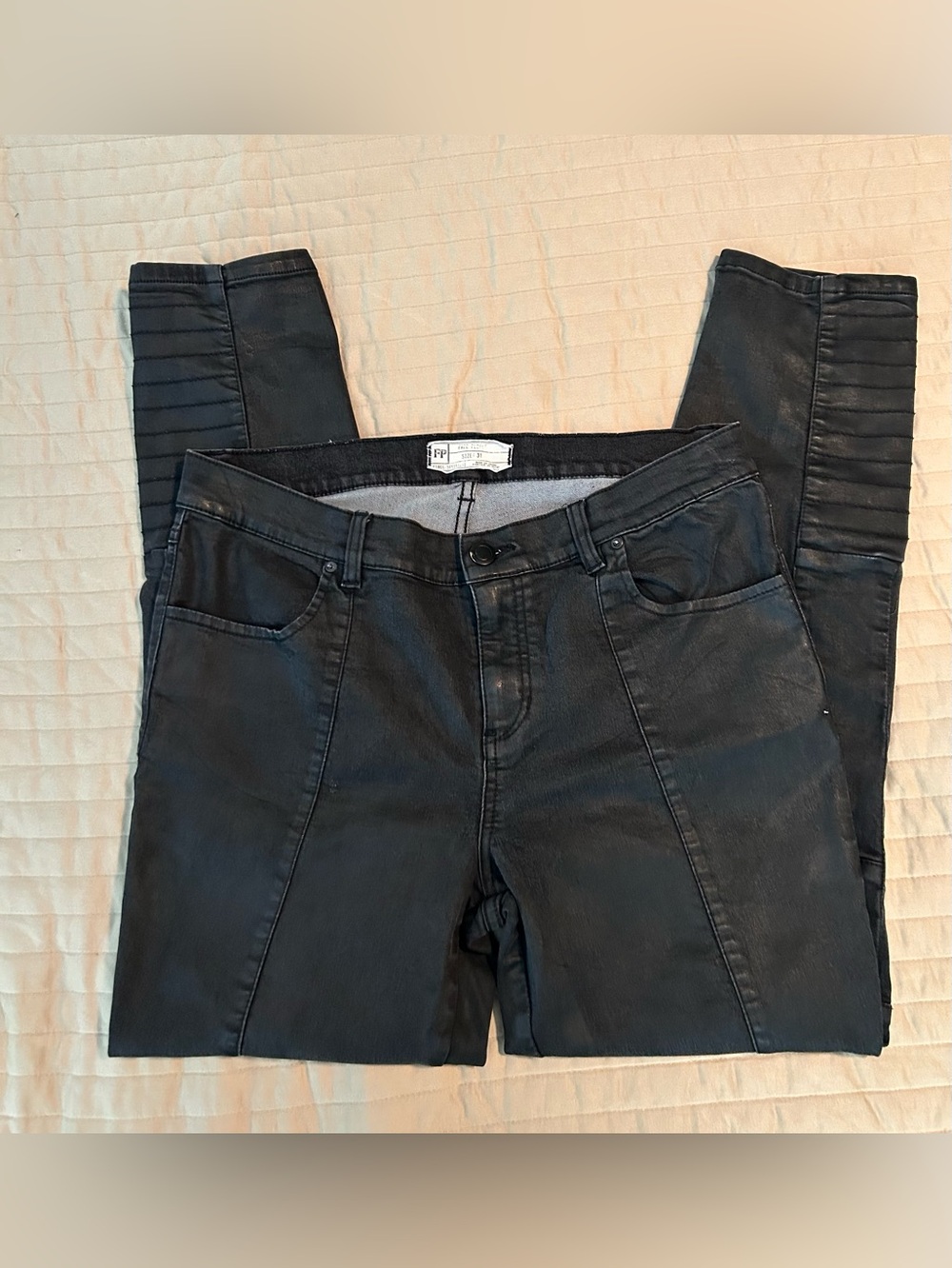 Free People Women's Black Coated Moto Skinny Jeans